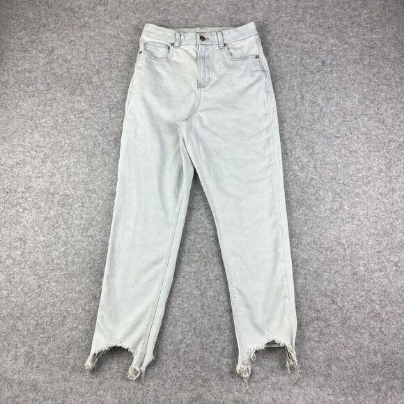 American Eagle Curvy Mom Jeans Womens 4R Light Wash Shark Bite Hem Stretch Denim - Picture 1 of 16